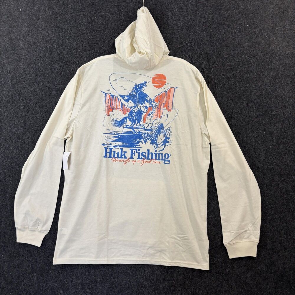 Huk Trout Wrangle Hoodie Shirt Men's Large Egret Fishing Pullover Lightweight